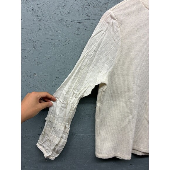 Madewell Sweater Top Women’s Ivory Textured Knit Mixed Fabric Long Sleeve L - Picture 4 of 11